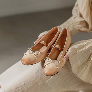 Zapatos planos de Ballet informales de calidad personalizada XINZI RAIN, zapatos de bailarina Vintage de cuero de grano superior con correa única para <span class=keywords><strong>mujer</strong></span> - Product Image 4