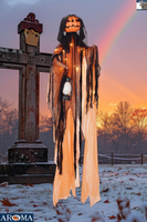 AROMA Épouvantail lumineux d'Halloween de 1,80 m avec lanterne, décoration suspendue effrayante pour fêtes, maisons hantées, décorations extérieures