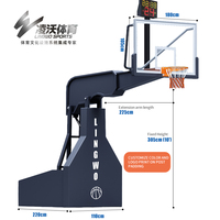 Panier de basket-ball hydraulique de compétition standard avec anneau haute résistance et rembourrage de sécurité