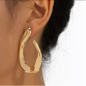 Anting-anting lingkaran besar berkualitas tinggi anting-anting kancing tetesan air berongga lingkaran besar perhiasan anting-anting hoop geometris warna emas trendi wanita - Product Image 1