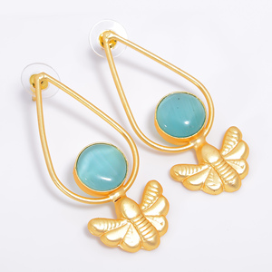 Pendientes de piedras preciosas de latón chapado en oro de 18 quilates para mujer y niña, pendientes de piedras preciosas de latón hechos a mano, exportador, proveedor de joyería personalizada - Product Image 2