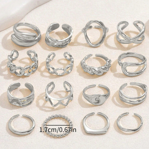 Bague géométrique plaquée or et argent de luxe exagéré, ensemble de bagues en alliage personnalisées pour femmes, bijoux tendance, vente chaude - Product Image 5
