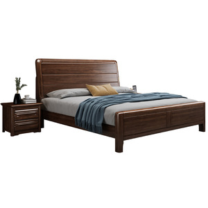 Lit de rangement en bois massif noyer, lit double avec coffre haut pour chambre à coucher, adultes et personnes âgées - Product Image 3