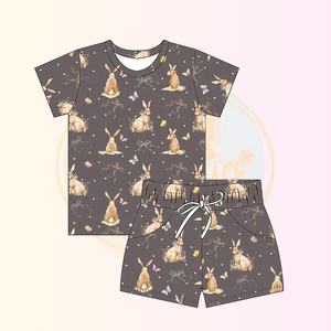 Ensemble de sport d'été pour garçons KERUI Factory 100% coton, manches courtes + shorts, ensemble de sport pour garçons, motif imprimé lapin, ensembles athlétiques - Product Image 3