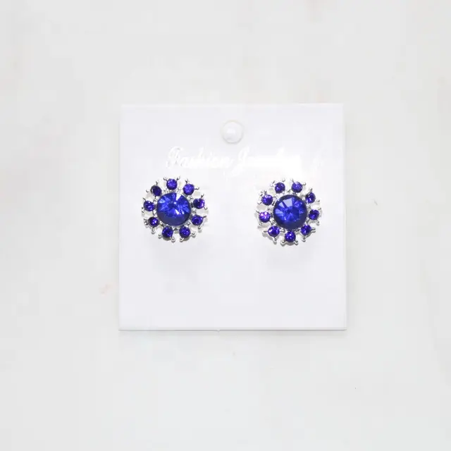 Free mix customize silver bridal blue flower earrings gold wedding diamond crystal earring studs