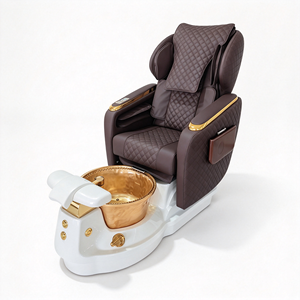 Fauteuil de pédicure électrique de luxe marron doré avec massage et fonction inclinable, avec bassin en céramique doré pour salon de manucure - Product Image 3