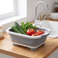 Planche à découper pliable, plateau de préparation alimentaire portable avec panier de drainage pour la cuisine et le camping