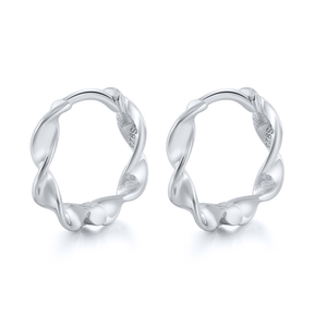 Boucles d'oreilles créoles miniatures personnalisées en argent sterling S925, motif vague torsadée, style INS simple et original - Product Image 2