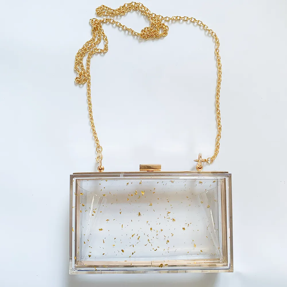 Wholesale Women Gold Clear Acrylic Clutch Sequins Purse Bag Evening Handbag For Party Prom Bride