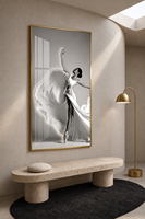 Peinture murale verticale sur toile de cristal, motif femme de ballet élégante avec contour lumineux, cadre en aluminium, papier de luxe, vente en gros d'usine