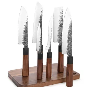 Santoku-Juego de cuchillos de acero de carbono forjado a mano, juego de cuchillos de cocina japoneses de 8 '', 8'', 7''