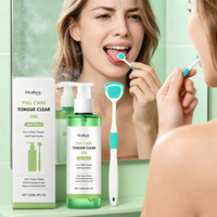 Kit de gel nettoyant pour la langue avec gratte-langue, gel nettoyant pour la langue à la menthe pour une haleine fraîche et des soins bucco-dentaires