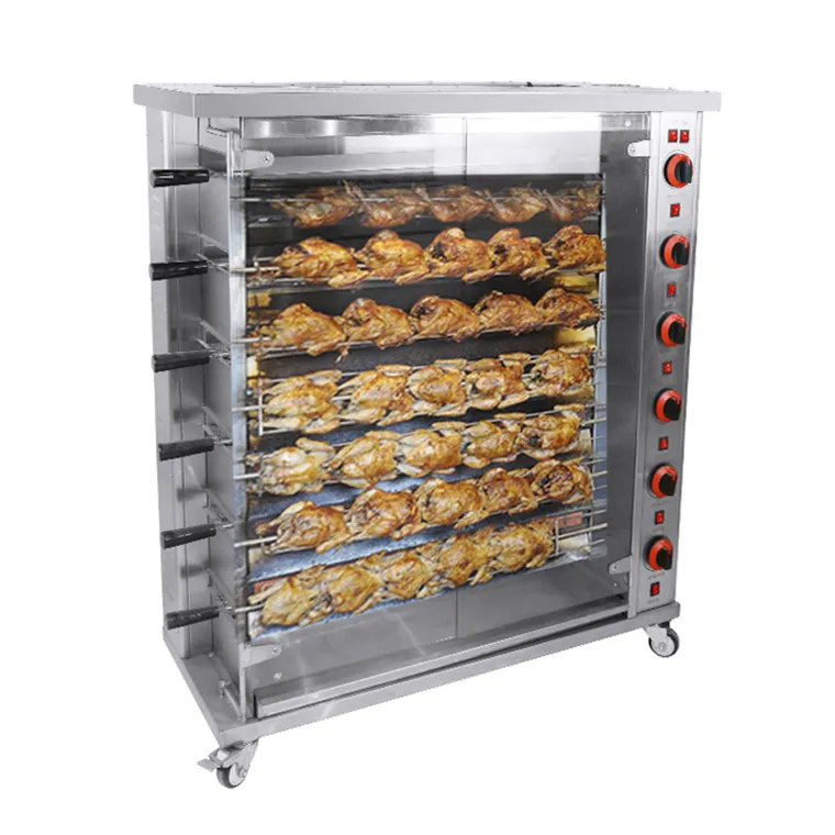 Horno para asar pollos, 3/6/9 varillas, ahumador de gas, Comercial