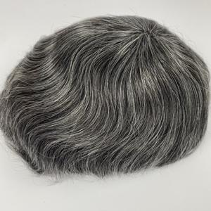 Venta al por mayor de peluquín de <span class=keywords><strong>pelo</strong></span> <span class=keywords><strong>gris</strong></span> plateado con base de PU con <span class=keywords><strong>pelo</strong></span> negro para hombres, Parche de cabello humano indio de tamaño personalizado - Product Image 1