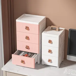 Tiroirs de rangement 5 couches en PP design dessin animé, armoire en plastique pour jouets d'enfants, vêtements, commode rose - Product Image 6
