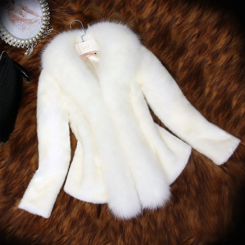 Desain Terbaru Musim Dingin Wanita Lengan Panjang Slim Faux Fur Fur Top 4xl Plus Ukuran Tetap Hangat Mantel Kerah Bulu Tahan Angin