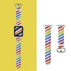 Twist DualสียางWatchbandสําหรับIwatch 7 6 SE 5 4 3 2 Rainbowทอกีฬาสายรัดซิลิโคน 44 มม.40 มม.38 มม.42 มม.