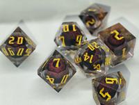 Dados DND Poliédricos Rojos de Resina Artificial Personalizados, Juego de 7 Piezas con Diseño de Ojo Largo Móvil y Números Dorados para Juegos de Mesa -musenluo