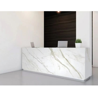 Bureau de luxe Long en marbre sous forme de l, à LED, bleu marine, pour Table d'hôte, comptoir de réception, pour Restaurant