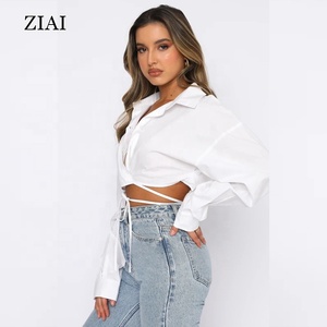 Camicia di moda Casual urbana monopetto con cinturino in tinta unita a maniche lunghe - Product Image 2