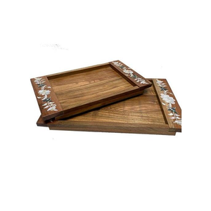 Precios de fábrica Bandeja de servicio de madera de forma redonda con incrustaciones de fregona Plato de servicio de estilo árabe para dátiles por exportadores - Product Image 3