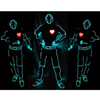 Men's Luminescent Heart Suit, EL Wire Glowing Gloves