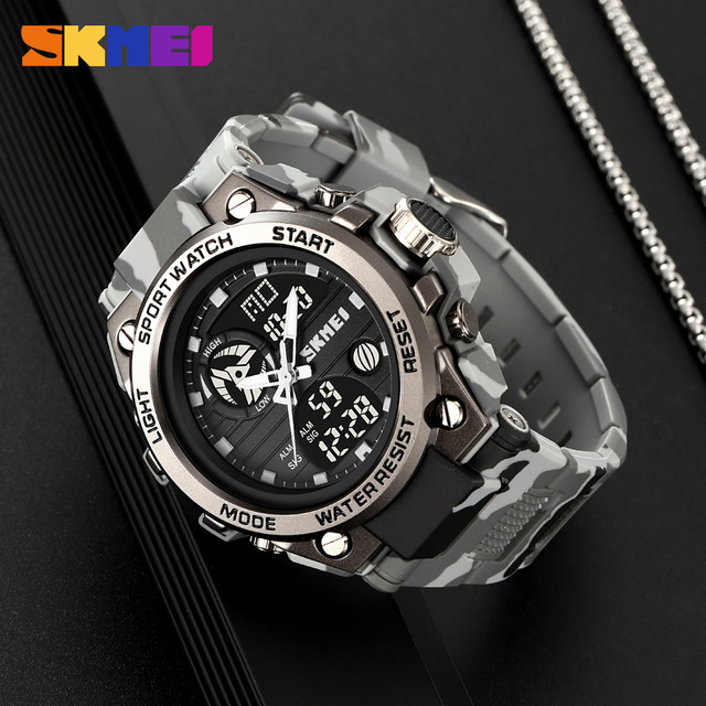 Digital Analog Sport Men Wristwatches PU Leather Buckle Watches Black Dial Waterproof Luminous Hands SKMEI2031
