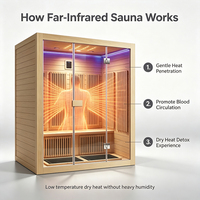 Sauna infrarouge lointain électrique de haute qualité en bois massif (Hemlock/Cèdre rouge) pour 4 personnes, idéal pour chambre et villa