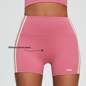 Pantalones cortos de Yoga de cintura alta para mujer con colores de contraste personalizados Levantamiento de cadera Mujeres Gimnasio Fitness Booty Yoga Shorts para niña - Product Image 4