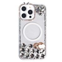 Coque de téléphone antichoc de luxe magnétique en TPU+PC avec diamants, nouveau design, pour iPhone 15/14/13 Pro/11 - Étui scintillant pour fille S24, style maquillage