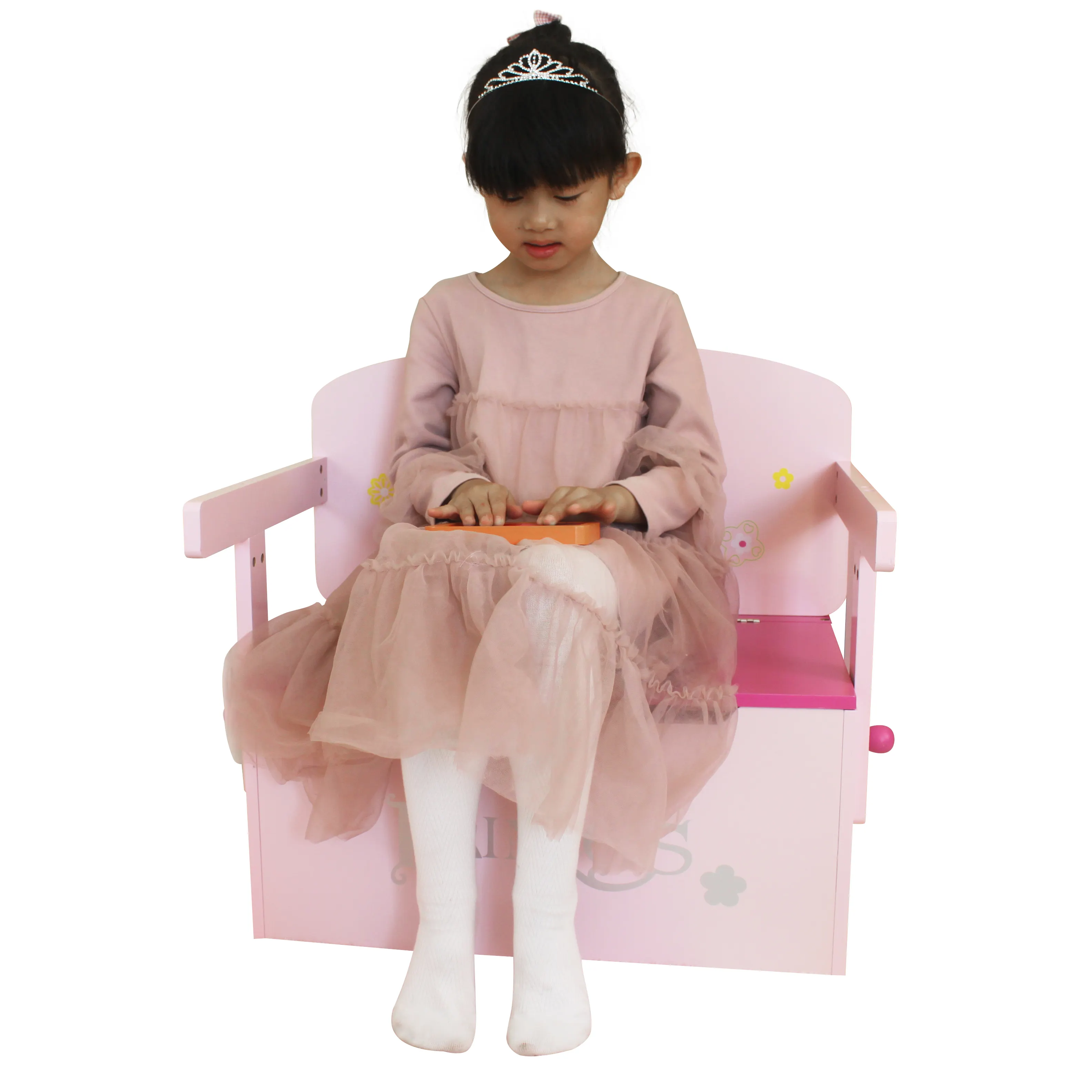 Regalos de Navidad para niñas, silla de corona rosa, silla de actividades para niños pequeños de madera moderna, caja de juguetes de madera para personalizar