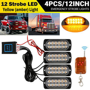 Nouvelle lampe stroboscopique 4-en-1 fine à 12 LED avec télécommande pour calandre de voiture, lumière d'avertissement d'urgence clignotante ambre, rouge, bleue - Product Image 1