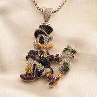 Collier pendentif multicolore en perles de culture d'eau douce et diamants, motif canard Daffy, plaqué rhodium, argent 925, fait main, style Hip Hop, personnalisé