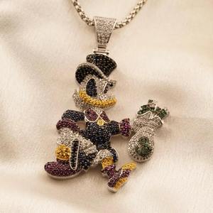 Collar con Colgante de Daffy Duck de Dibujos Animados con Perlas de Agua Dulce Multicolores y Diamantes, Chapado en Rodio, Plata 925, Hecho a Mano, Estilo Hip Hop, Personalizado - Product Image 3