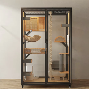 Enclos d'intérieur spacieux en bois pour chats multiples, style savane, avec herbe dorée, pour prairie ouverte - Product Image 3