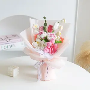 Rose Plant Bouquet Pure Hand-woven Wool Rose Artificial Decorations For Home Crochet Flower