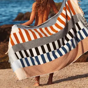Serviette de plage en coton jacquard personnalisée de haute qualité avec glands