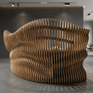Custom Adjustable Modern <b>Solid</b> <b>Wood</b> Parametric Art Reception <b>Desk</b> for Hotel Shopping Mall Office-YUWEI Brand Commercial Use - Product Image 1