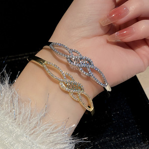 European American Style Minimalist Micro Diamond Cross <b>Bangle</b> Gold <b>Silver</b> Zinc Alloy Adjustable Open <b>Bracelet</b> For Women - Product Image 2