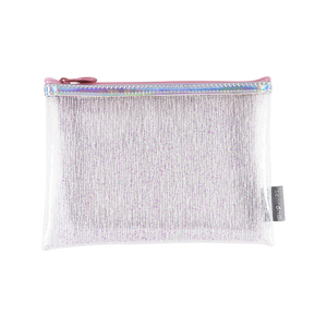Clear PVC Cosmetic Bag With Geometric Pattern Zipper Closure Water Resistant Small <b>Makeup</b> <b>Case</b> For Travel Toiletry Storage - Product Image 5
