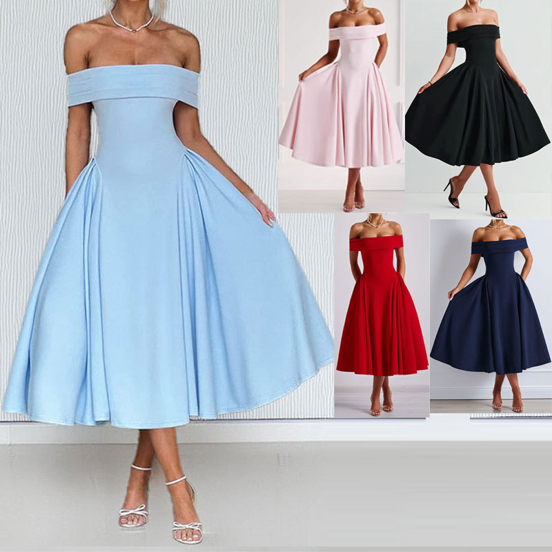 Off Shoulder Dress Elegant Floor-Length Evening Gown
