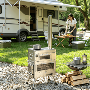 Edelstahl-Zeltofen mit Oberem Ofen, Mehrfach-Glasfenster, Klappbaren Beinen, Abnehmbarem Schornstein für Outdoor-<span class=keywords><strong>Camping</strong></span>, BBQ, Brennholz, Alle Jahreszeiten - Product Image 3