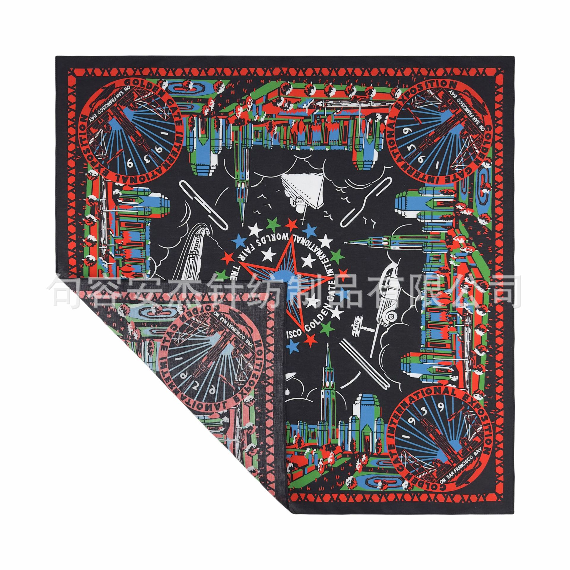 1939 San Francisco Fair Commemorative Cotton Scarf 55CM American Retro Style Digital Motorcycle Headscarf/Neck Scarf for Winter