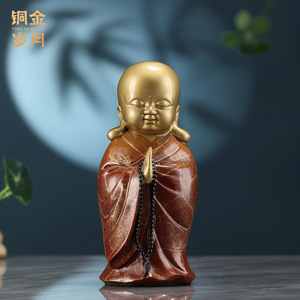 Figurine de Bouddha en cuivre et or, ornement artistique fait à la main, décoration artistique pour le salon, cadeau - Product Image 2