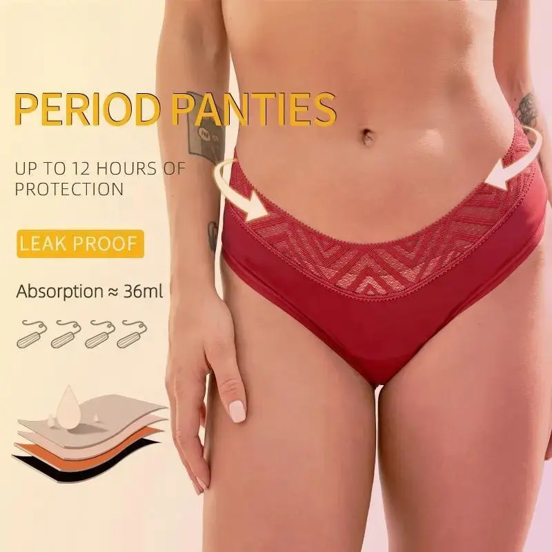 Intiflower 9149 Red Mesh renda anti bocor aliran berat pelindung Tampon anti bocor 0 bocor periode gratis celana dalam menstruasi