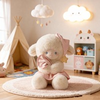 Peluche Mouton Douce et Mignonne en Polyester Brodé avec un Bonnet à Carreaux et une Étoile pour Machine à Griffes, Vente en Gros