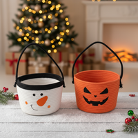 Panier de rangement portable en forme de citrouille d'Halloween, corde de coton écologique, réutilisable, décorations de fête intérieure/extérieure pour