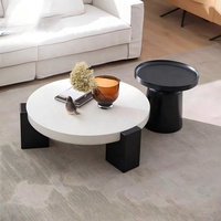 Ensemble de table basse et table d'appoint rondes de style crème, blanc et noir, base en marbre, meubles de salon de style mid-century