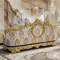 Canapé en bois massif de luxe français, style européen, salon, feuille d'or, tissu importé, éponge, sur mesure, villa, canapé haut de gamme