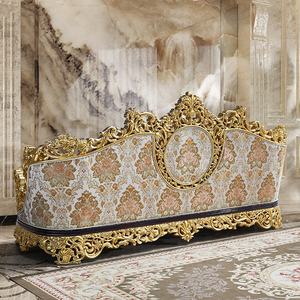 Sofá de Madera Maciza Tallada de Lujo Francés, Estilo Europeo para Sala de Estar, con Lámina Dorada, Tela Importada, Esponja, Hecho a Medida, Sofá de Alta Gama para Villa - Product Image 3